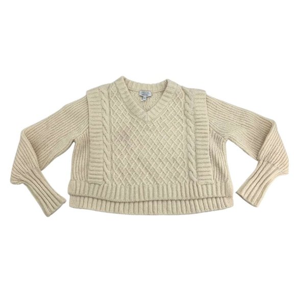 & Other Stories | Women's Knit Cropped V-Neck Sweater | Cream | Size S - Picture 1 of 2